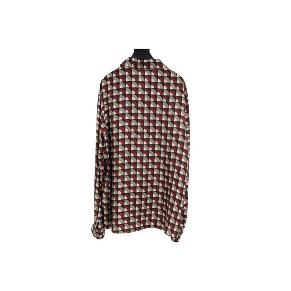 Dolce & Gabbana Mens Button Down Pajama Shirt 42 XL Red Tan Geometric 100% Silk - Picture 2 of 9